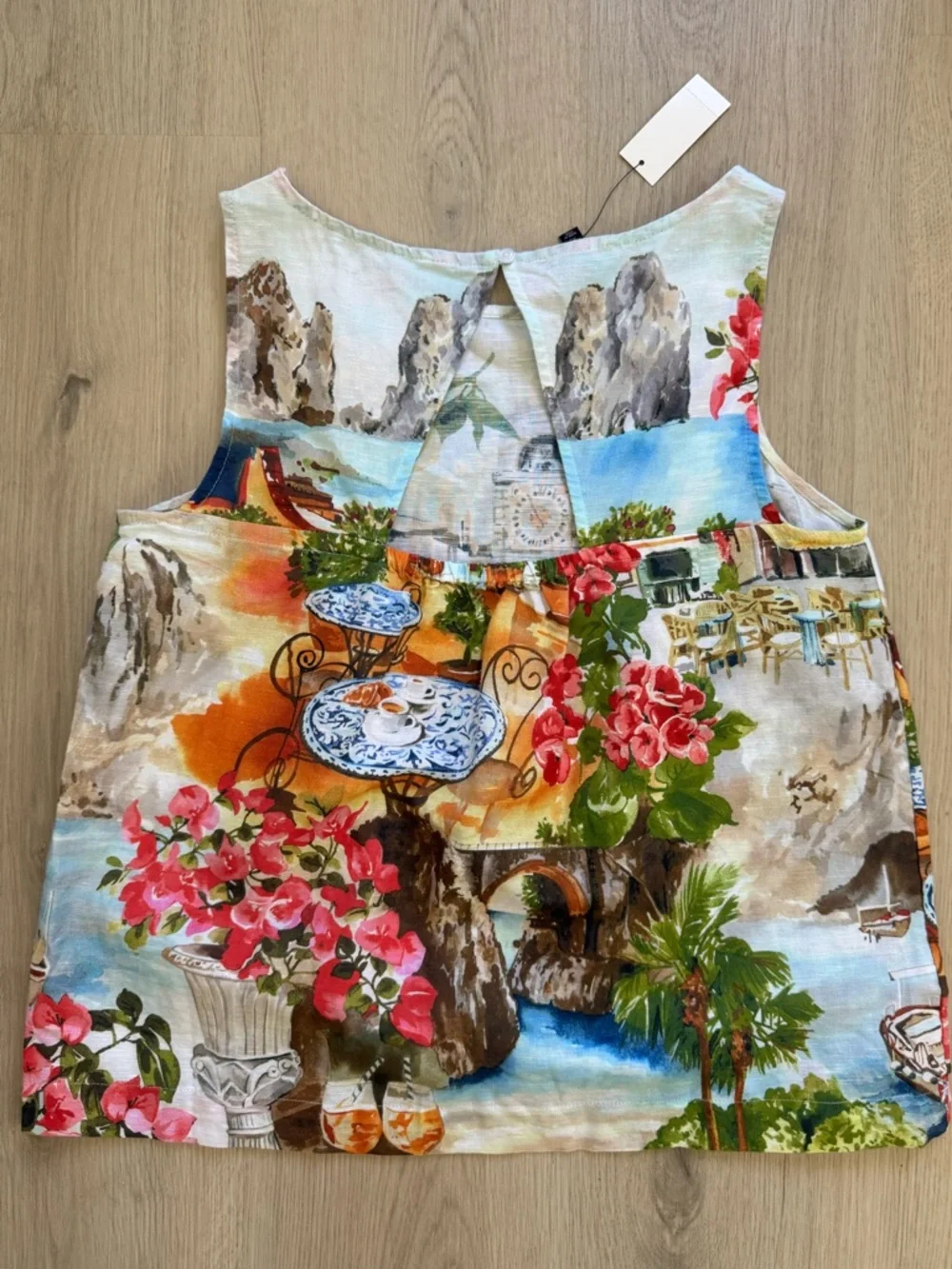 NWT Talbots Coastal Scenic Lemon Print Sleeveless Linen Top - White Yellow - Picture 6 of 9